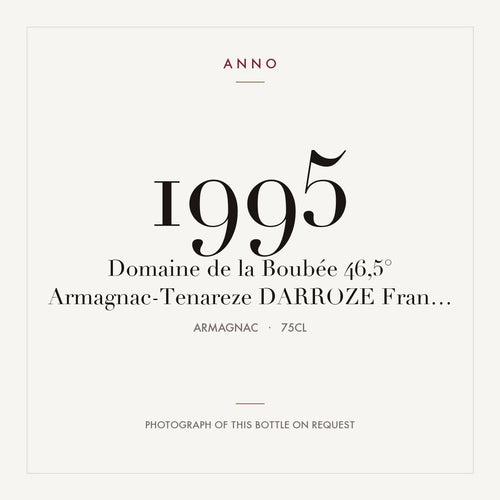 Darroze Domaine de la Boubee Armagnac-Tenareze 1995 0,75l — ANNO vintage card; photograph of the actual bottle available on request
