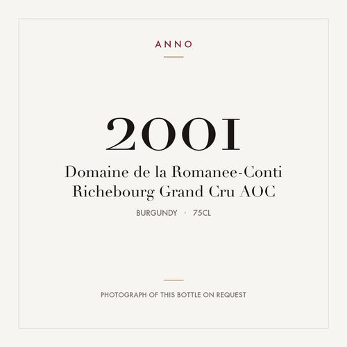 Domaine de la Romanee-Conti Richebourg Grand Cru 2001 AOC 0,75l from Burgundy — ANNO vintage card; photograph of the actual bottle available on request