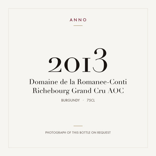 Domaine de la Romanee-Conti Richebourg Grand Cru 2013 AOC 0,75l from Burgundy — ANNO vintage card; photograph of the actual bottle available on request