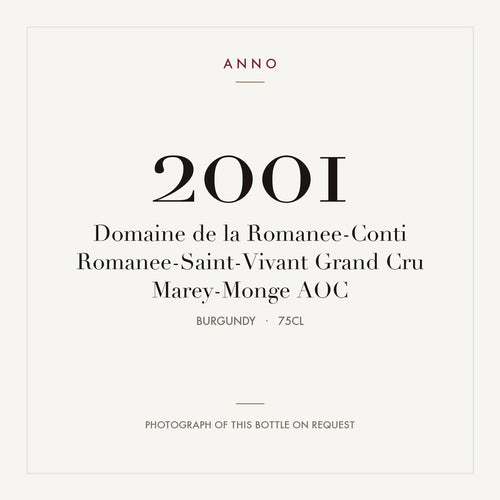 Domaine de la Romanee-Conti Romanee-Saint-Vivant Grand Cru Marey-Monge 2001 AOC 0,75l from Burgundy — ANNO vintage card; photograph of the actual bottle available on request