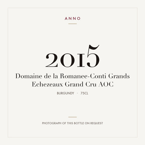 Domaine de la Romanee-Conti Grands Echezeaux Grand Cru 2015 AOC 0,75l, Bourgogne — ANNO-jaargangkaart; foto van de echte fles op aanvraag