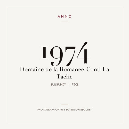 Domaine de la Romanee-Conti La Tache Grand Cru 1974 AOC 0,75l — card dell'annata ANNO; foto della bottiglia reale disponibile su richiesta