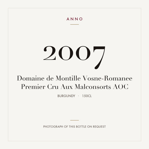Domaine de Montille Vosne-Romanee Premier Cru Aux Malconsorts 2007 AOC 1,5l from Burgundy — ANNO vintage card; photograph of the actual bottle available on request