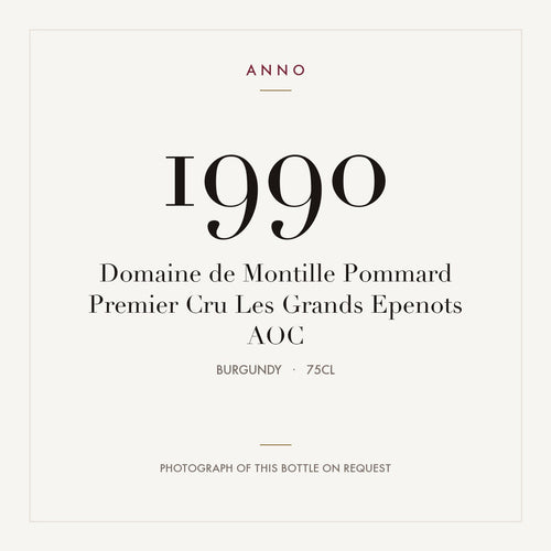 Domaine de Montille Pommard Premier Cru Les Grands Epenots 1990 AOC 0,75l, Borgogna — card dell'annata ANNO; foto della bottiglia reale disponibile su richiesta