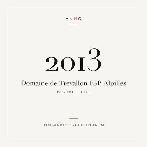 Domaine de Trevallon IGP Alpilles 2013 1,5l, Provence — ANNO-Jahrgangskarte; Foto der tatsächlichen Flasche auf Anfrage