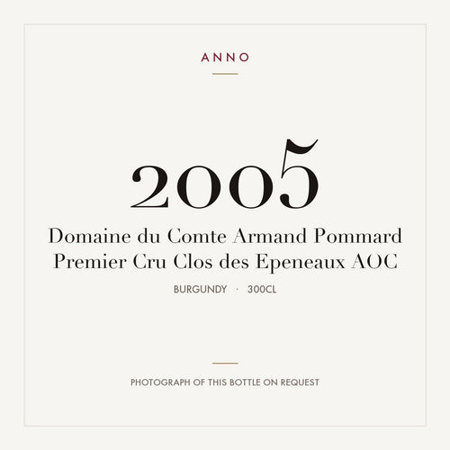 Domaine du Comte Armand Pommard Premier Cru Clos des Epeneaux 2005 AOC 3l, Бургундия — карточка урожая ANNO; фото настоящей бутылки по запросу