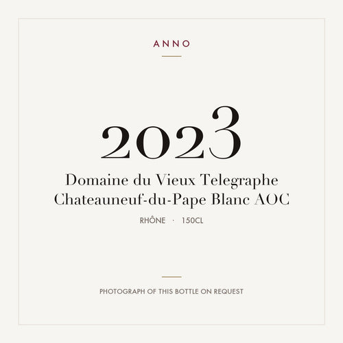 Domaine du Vieux Telegraphe Chateauneuf-du-Pape Blanc 2023 AOC 1,5l, Rhône — ANNO-jaargangkaart; foto van de echte fles op aanvraag