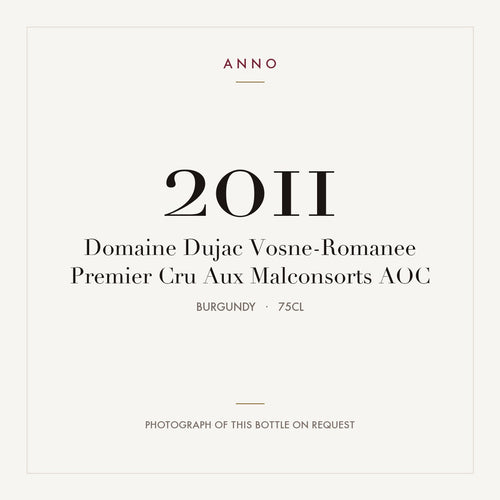 Domaine Dujac Vosne-Romanee Premier Cru Aux Malconsorts 2011 AOC 0,75l, Borgonha — cartão de colheita ANNO; fotografia da garrafa real disponível a pedido
