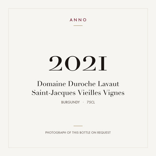 Domaine Duroche Gevrey-Chambertin Premier Cru Lavaut Saint-Jacques Vieilles Vignes 2021 AOC 0,75l — ANNO vintage card; photograph of the actual bottle available on request