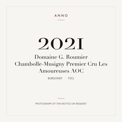 Domaine G. Roumier Chambolle-Musigny Premier Cru Les Amoureuses 2021 AOC 0,75l, Bourgogne — ANNO-årgangskort; foto af den faktiske flaske på forespørgsel
