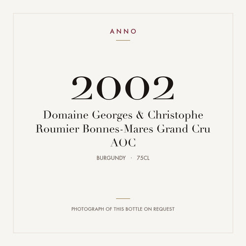 Domaine Georges & Christophe Roumier Bonnes-Mares Grand Cru 2002 AOC 0,75l, Bourgogne — ANNO-årgangskort; foto af den faktiske flaske på forespørgsel