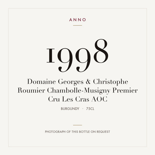 Domaine Georges & Christophe Roumier Chambolle-Musigny Premier Cru Les Cras 1998 AOC 0,75l from Burgundy — ANNO vintage card; photograph of the actual bottle available on request