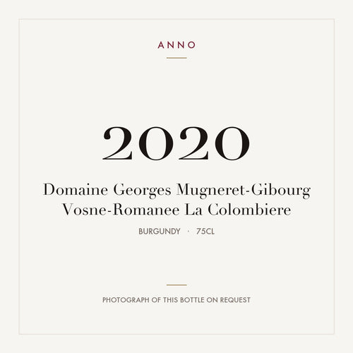 Domaine Georges Mugneret-Gibourg Vosne-Romanee La Colombiere 2020 AOC 0,75l — carte millésime ANNO ; photo de la bouteille réelle disponible sur demande