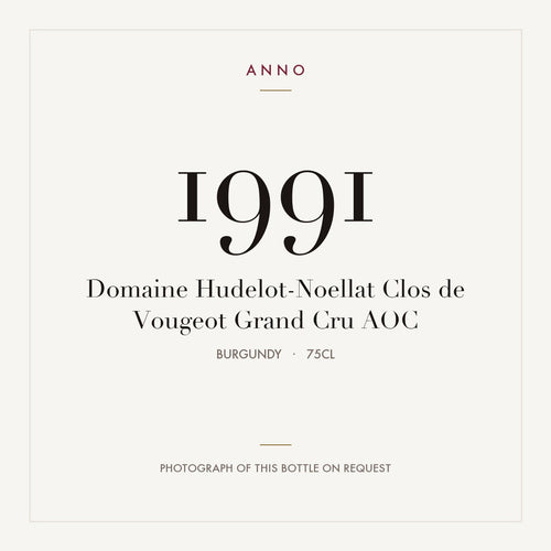 Domaine Hudelot-Noellat Clos de Vougeot Grand Cru 1991 AOC 0,75l, Borgoña — tarjeta de añada ANNO; foto de la botella real disponible bajo petición