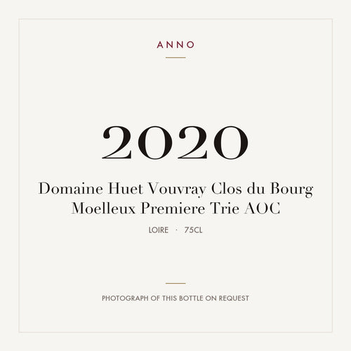 Domaine Huet Vouvray Clos du Bourg Moelleux Premiere Trie 2020 AOC 0,75l from Loire — ANNO vintage card; photograph of the actual bottle available on request