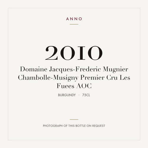 Domaine Jacques-Frederic Mugnier Chambolle-Musigny Premier Cru Les Fuees 2010 AOC 0,75l from Burgundy — ANNO vintage card; photograph of the actual bottle available on request