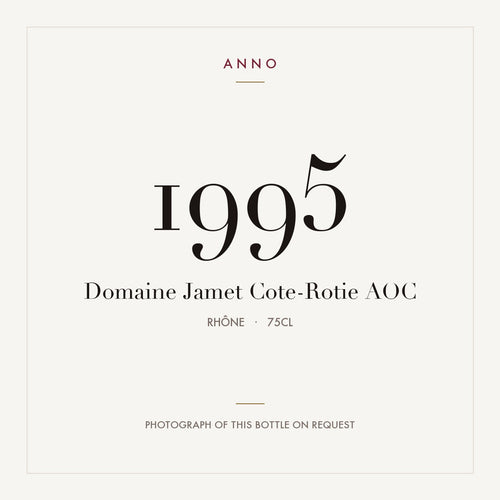 Domaine Jamet Cote-Rotie 1995 AOC 0,75l, Ródano — cartão de colheita ANNO; fotografia da garrafa real disponível a pedido