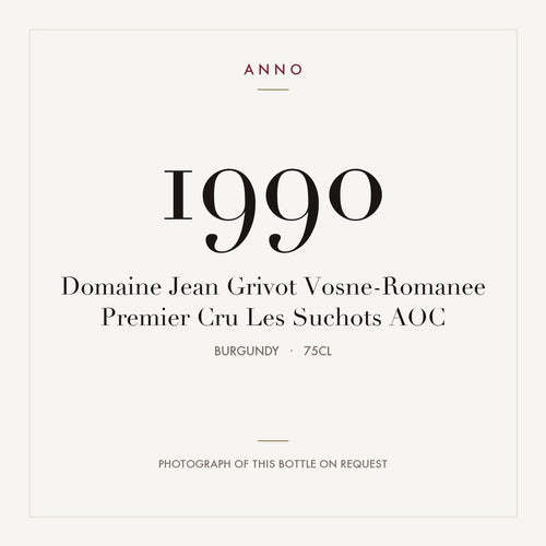 Domaine Jean Grivot Vosne-Romanee Premier Cru Les Suchots 1990 AOC 0,75l, 勃根地 — ANNO 年份卡;實際酒瓶照片可應要求提供