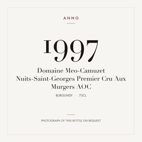 Domaine Meo-Camuzet Nuits-Saint-Georges Premier Cru Aux Murgers 1997 AOC 0,75l, Borgonha — cartão de colheita ANNO; fotografia da garrafa real disponível a pedido