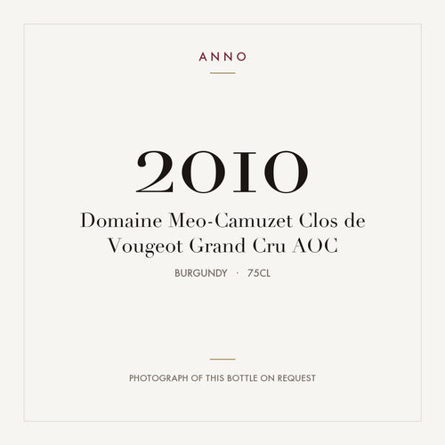 Domaine Meo-Camuzet Clos de Vougeot Grand Cru 2010 AOC 0,75l, Bourgogne — ANNO-jaargangkaart; foto van de echte fles op aanvraag