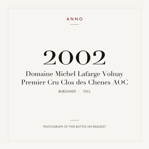 Domaine Michel Lafarge Volnay Premier Cru Clos des Chenes 2002 AOC 0,75l, Borgogna — card dell'annata ANNO; foto della bottiglia reale disponibile su richiesta