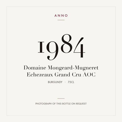 Domaine Mongeard-Mugneret Echezeaux Grand Cru 1984 AOC 0,75l, Bourgogne — ANNO-årgangskort; foto af den faktiske flaske på forespørgsel