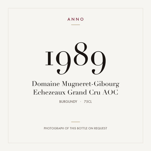 Domaine Mugneret-Gibourg Echezeaux Grand Cru 1989 AOC 0,75l, Borgogna — card dell'annata ANNO; foto della bottiglia reale disponibile su richiesta