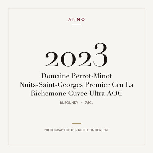Domaine Perrot-Minot Nuits-Saint-Georges Premier Cru La Richemone Cuvee Ultra 2023 AOC 0,75l from Burgundy — ANNO vintage card; photograph of the actual bottle available on request