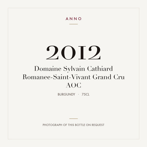 Domaine Sylvain Cathiard Romanee-Saint-Vivant Grand Cru 2012 AOC 0,75l, Bourgogne — ANNO-årgangskort; foto af den faktiske flaske på forespørgsel