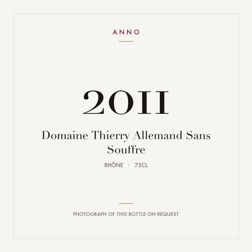 Domaine Thierry Allemand Cornas Sans Soufre 2011 AOC 0,75l — ANNO vintage card; photograph of the actual bottle available on request
