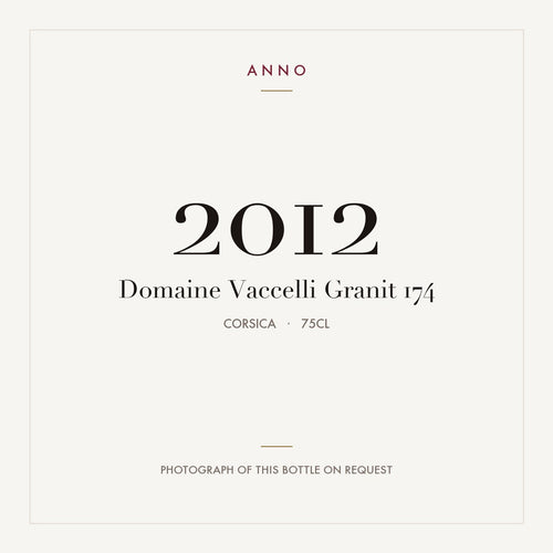Domaine Vaccelli Granit 174 2012 0,75l, Corsica — card dell'annata ANNO; foto della bottiglia reale disponibile su richiesta