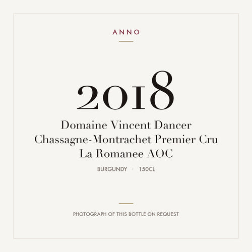 Domaine Vincent Dancer Chassagne-Montrachet Premier Cru La Romanee 2018 AOC 1,5l from Burgundy — ANNO vintage card; photograph of the actual bottle available on request