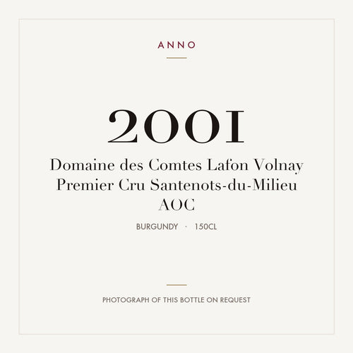Domaine des Comtes Lafon Volnay Premier Cru Santenots-du-Milieu 2001 AOC 1,5l, Borgoña — tarjeta de añada ANNO; foto de la botella real disponible bajo petición