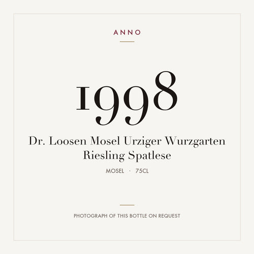 Dr. Loosen Mosel Urziger Wurzgarten Riesling Spatlese 1998 0,75l from Mosel — ANNO vintage card; photograph of the actual bottle available on request