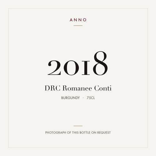 DRC Romanee Conti 2018 0,75l — card dell'annata ANNO; foto della bottiglia reale disponibile su richiesta