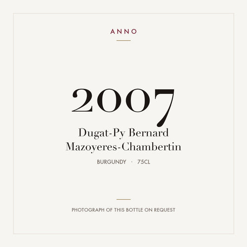 Dugat-Py Bernard Mazoyeres-Chambertin 2007 0,75l, Burgund — ANNO-Jahrgangskarte; Foto der tatsächlichen Flasche auf Anfrage
