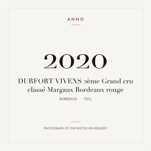 Chateau Durfort-Vivens Margaux 2020 AOC 0,75l — ANNO vintage card; photograph of the actual bottle available on request
