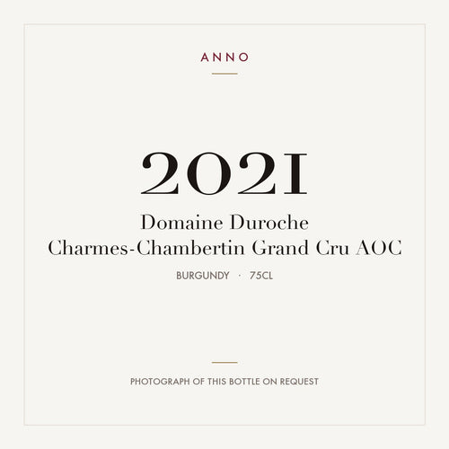 Domaine Duroche Charmes-Chambertin Grand Cru 2021 AOC 0,75l, Borgogna — card dell'annata ANNO; foto della bottiglia reale disponibile su richiesta