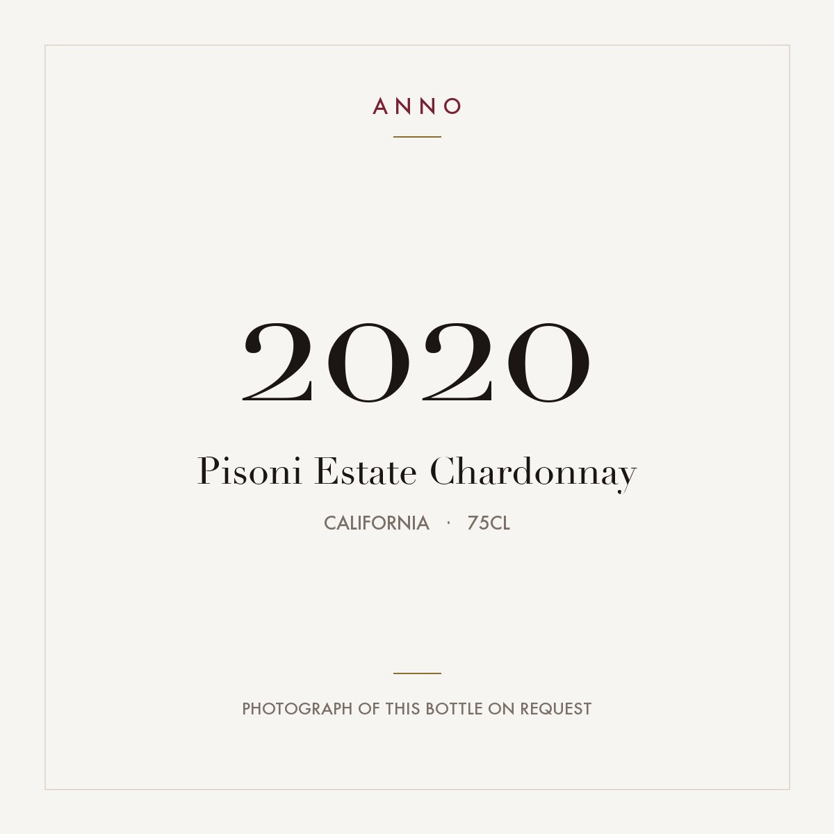 Pisoni Estate Chardonnay 2020 0,75l from California — ANNO vintage card; photograph of the actual bottle available on request