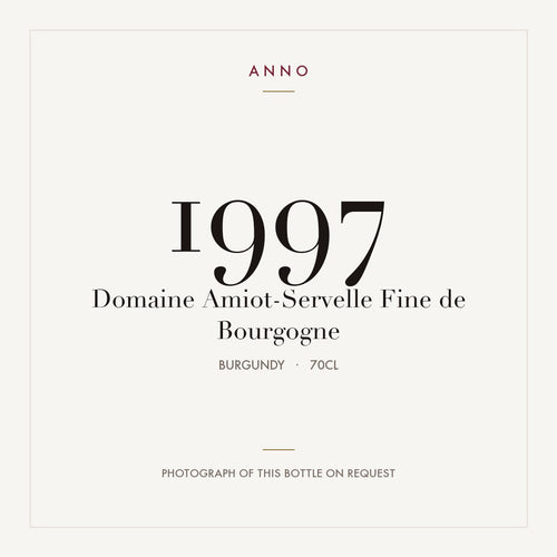 Domaine Amiot-Servelle Fine de Bourgogne 1997 0,7l from Burgundy — ANNO vintage card; photograph of the actual bottle available on request
