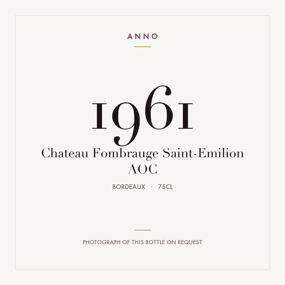 Chateau Fombrauge Saint-Emilion 1961 AOC 0,75l from Bordeaux — ANNO vintage card; photograph of the actual bottle available on request