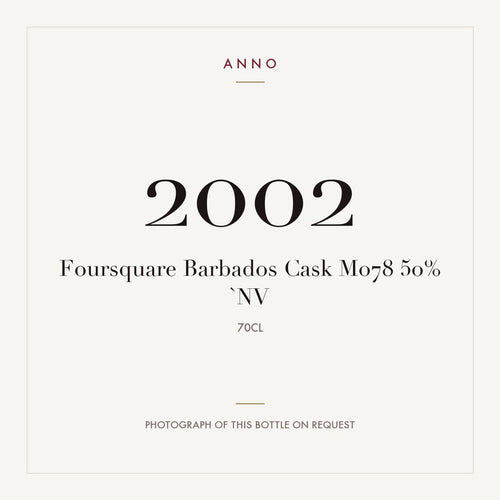 Foursquare 2002 0,7l — ANNO vintage card; photograph of the actual bottle available on request