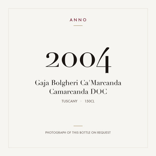 Gaja Bolgheri Ca'Marcanda Camarcanda 2004 DOC 1,5l, Toscana — tarjeta de añada ANNO; foto de la botella real disponible bajo petición