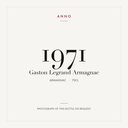 Gaston Legrand Armagnac 1971 0,7l from Armagnac — ANNO vintage card; photograph of the actual bottle available on request