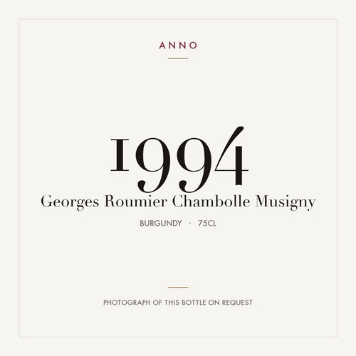 Georges Roumier Chambolle Musigny 1994 0,75l — cartão de colheita ANNO; fotografia da garrafa real disponível a pedido
