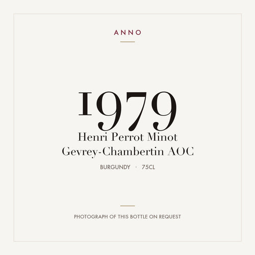 Henri Perrot Minot Gevrey-Chambertin 1979 AOC 0,75l from Burgundy — ANNO vintage card; photograph of the actual bottle available on request