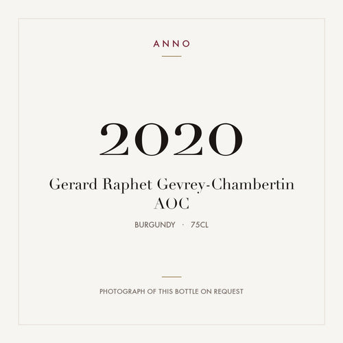 Gerard Raphet Gevrey-Chambertin 2020 AOC 0,75l from Burgundy — ANNO vintage card; photograph of the actual bottle available on request
