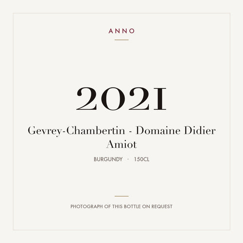 Domaine Didier Amiot Gevrey-Chambertin 2021 AOC 1,5l — ANNO-jaargangkaart; foto van de echte fles op aanvraag