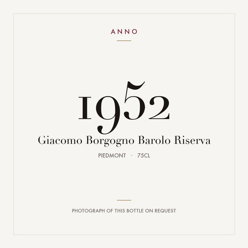 Giacomo Borgogno Barolo Riserva 1952 DOCG 0,75l from Piedmont — ANNO vintage card; photograph of the actual bottle available on request