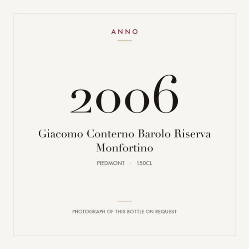 Giacomo Conterno Barolo Riserva Monfortino 2006 1,5l — ANNO-årgangskort; foto af den faktiske flaske på forespørgsel